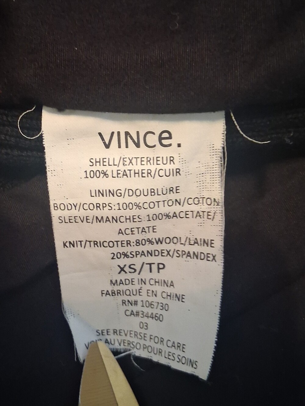 Vince Black Lamb Leather Scuba Jacket Size XS P2P 18 - Picture 9 of 10